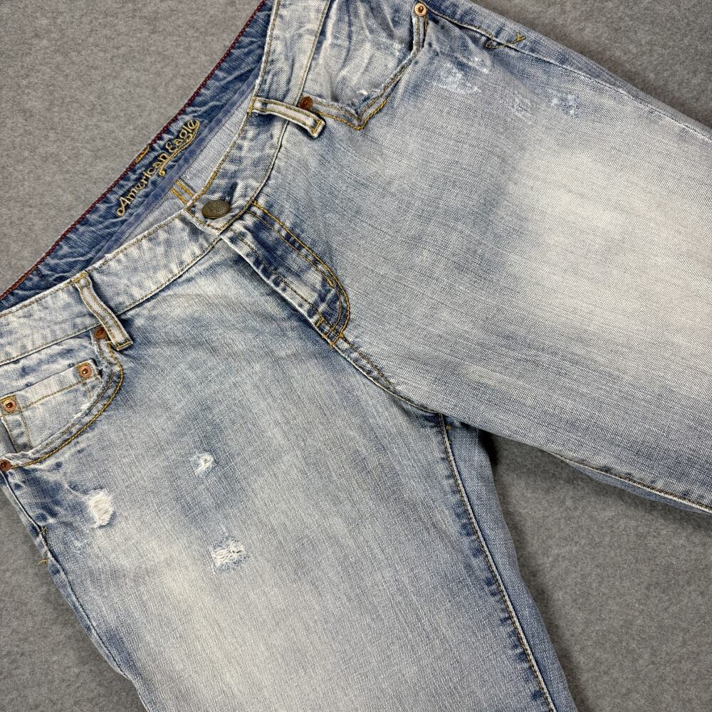 Vintage American Eagle Hipster Flare Jeans 12 Long Light Wash Distressed Y2K
